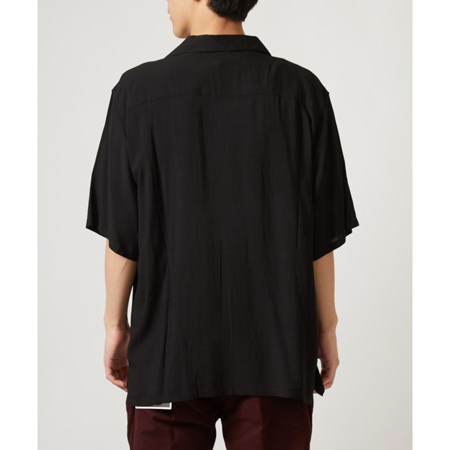 開襟シャツ 半袖 メンズ レーヨン シャツ オープンカラーシャツ ボーリングシャツ 半袖シャツ ホワイト ブラック 白 黒 きれいめ | improves | 08