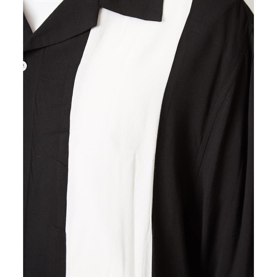 開襟シャツ 半袖 メンズ レーヨン シャツ オープンカラーシャツ ボーリングシャツ 半袖シャツ ホワイト ブラック 白 黒 きれいめ | improves | 09