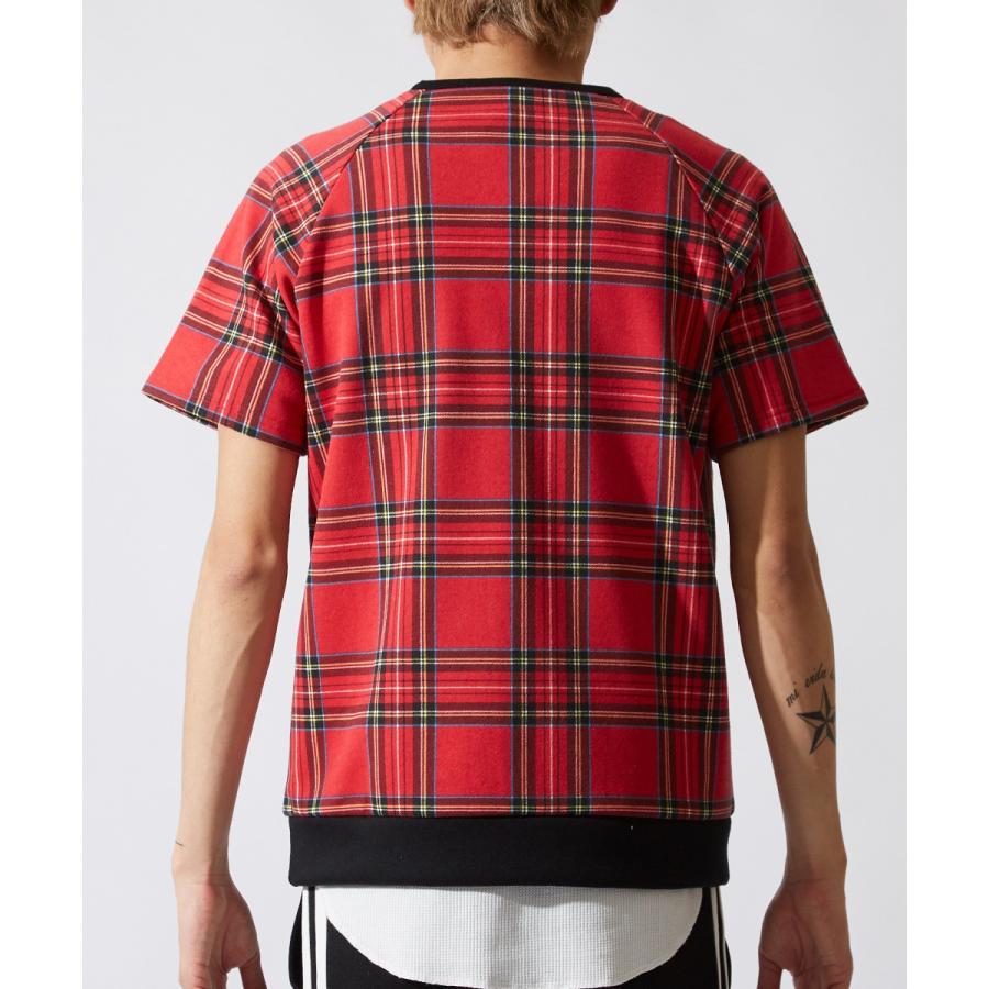 半袖 スウェット トレーナー メンズ チェック スエット クルーネック カットソー トップス ブラック レッド 黒 赤 韓国ファッション | improves | 06