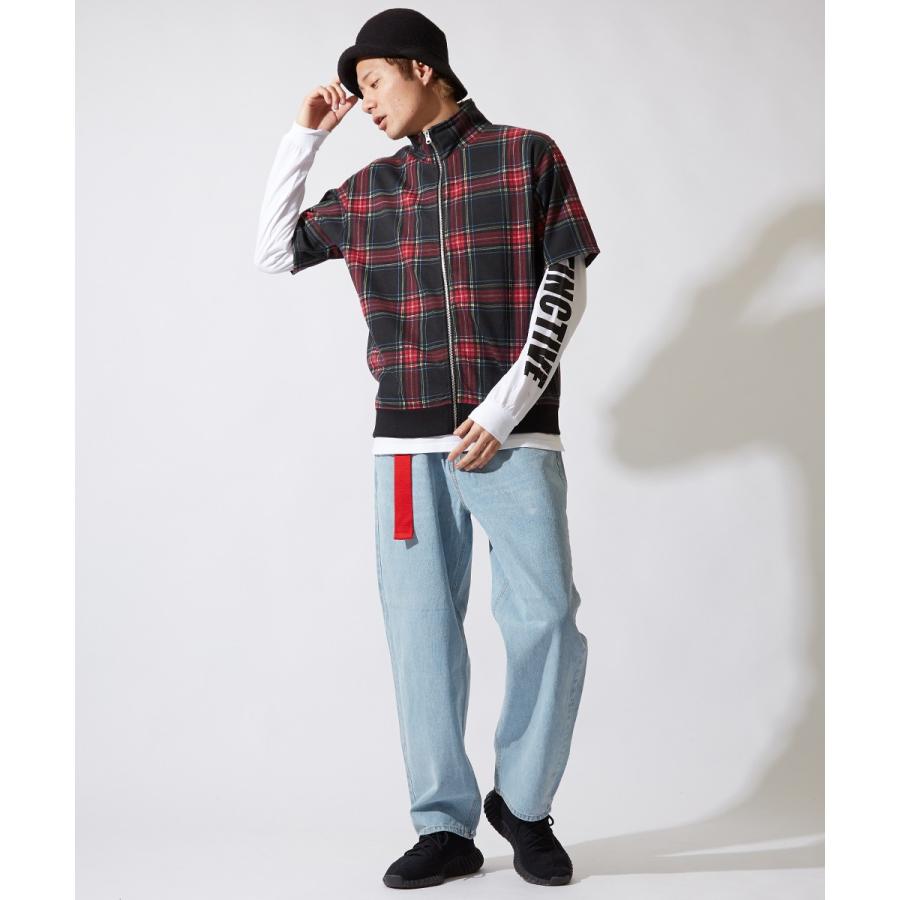 半袖 スウェット チェック ジャケット メンズ スエット トラックジャケット ブルゾン アウター ブラック レッド 黒 韓国ファッション | improves | 02