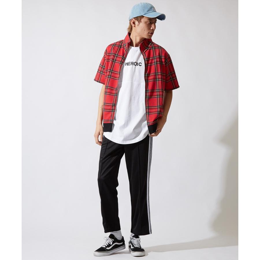 半袖 スウェット チェック ジャケット メンズ スエット トラックジャケット ブルゾン アウター ブラック レッド 黒 韓国ファッション | improves | 04