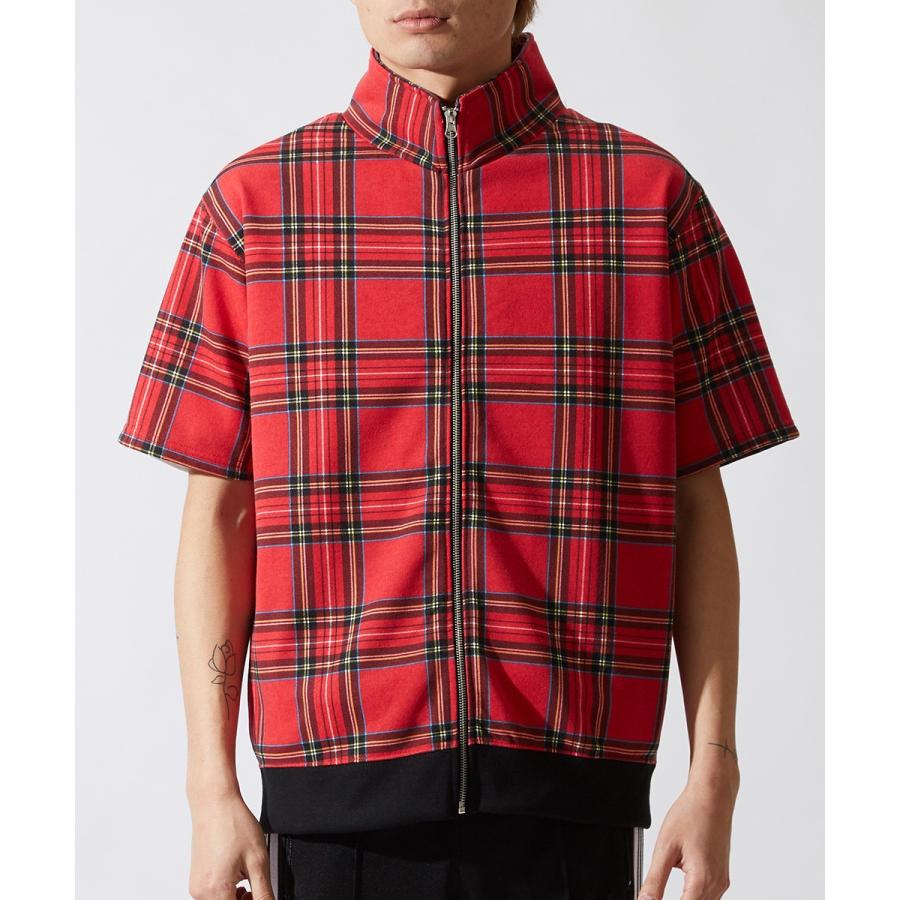 半袖 スウェット チェック ジャケット メンズ スエット トラックジャケット ブルゾン アウター ブラック レッド 黒 韓国ファッション | improves | 05