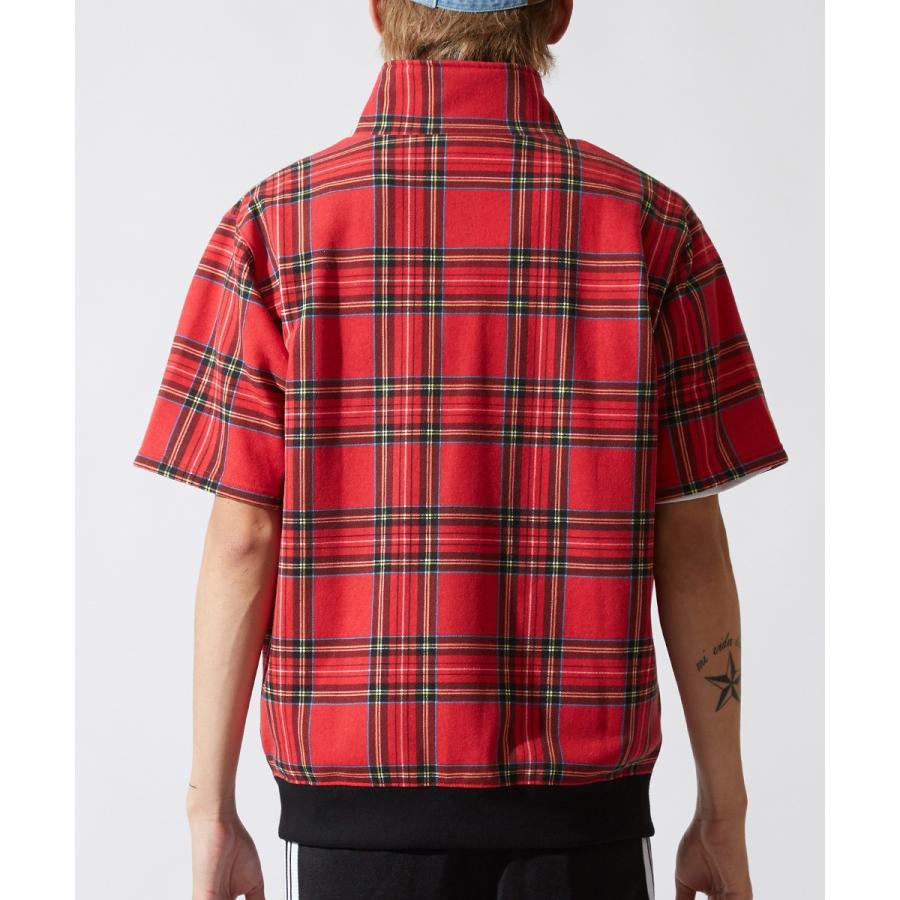 半袖 スウェット チェック ジャケット メンズ スエット トラックジャケット ブルゾン アウター ブラック レッド 黒 韓国ファッション | improves | 07