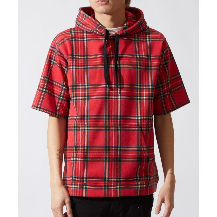 半袖 パーカー メンズ スウェット スエット チェック プルオーバー カットソー トップス ブラック レッド 黒 赤 韓国ファッション | improves | 05