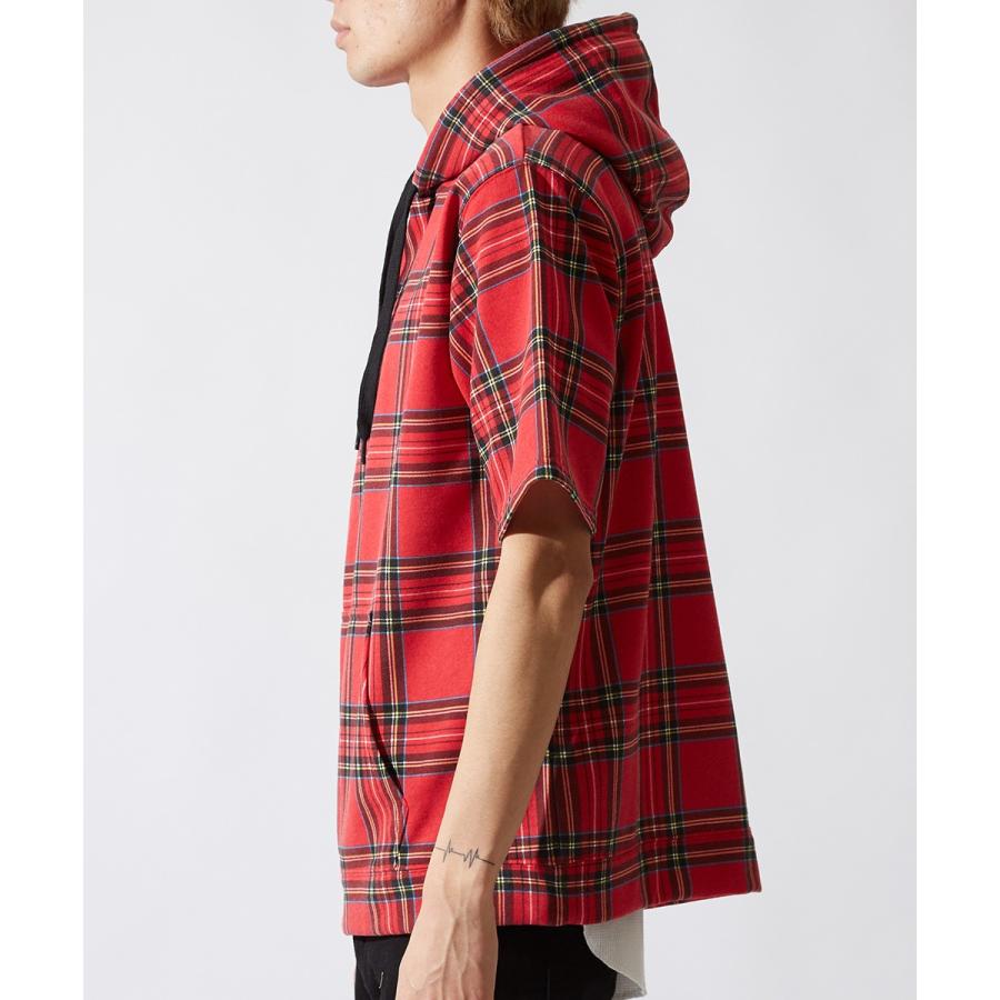 半袖 パーカー メンズ スウェット スエット チェック プルオーバー カットソー トップス ブラック レッド 黒 赤 韓国ファッション | improves | 06