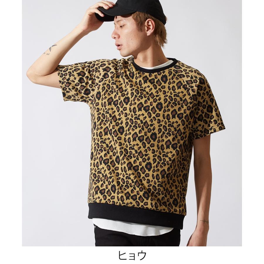 半袖 スウェット トレーナー メンズ レオパード ヒョウ柄 豹柄 スエット クルーネック カットソー トップス 韓国ファッション | improves | 01