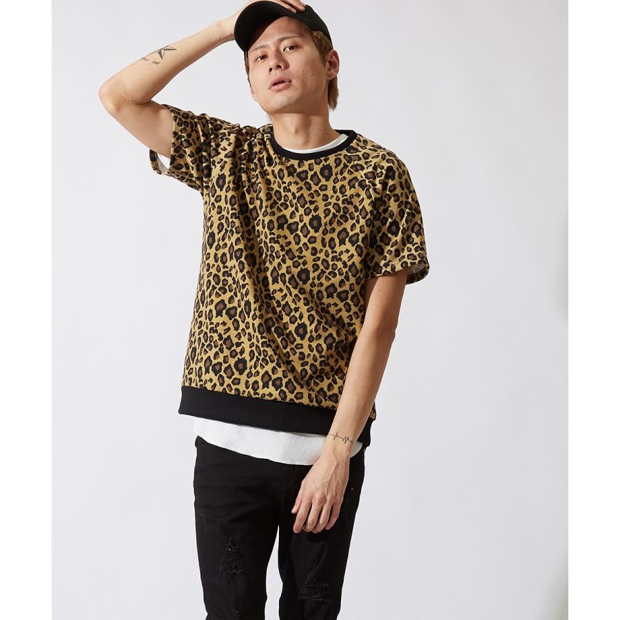 半袖 スウェット トレーナー メンズ レオパード ヒョウ柄 豹柄 スエット クルーネック カットソー トップス 韓国ファッション | improves | 02