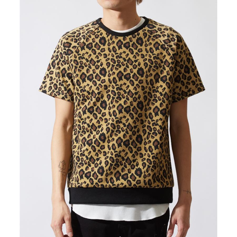 半袖 スウェット トレーナー メンズ レオパード ヒョウ柄 豹柄 スエット クルーネック カットソー トップス 韓国ファッション | improves | 03