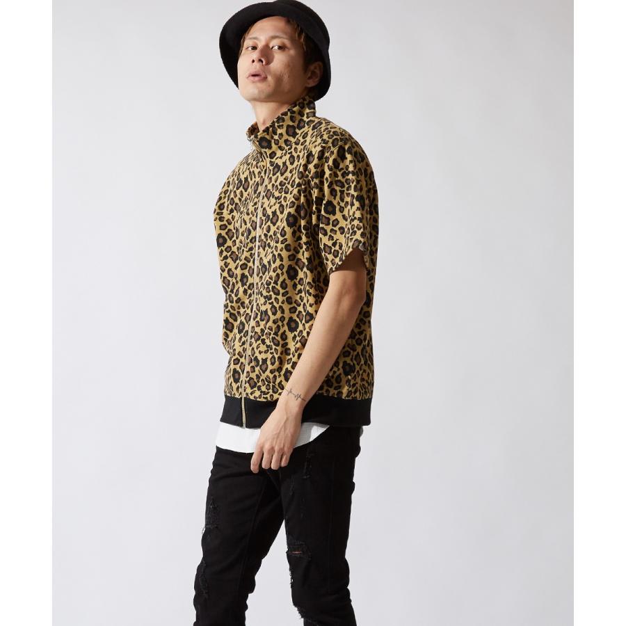 半袖 スウェット レオパード ジャケット メンズ ヒョウ柄 豹柄 スエット トラックジャケット ブルゾン アウター 韓国ファッション | improves | 02