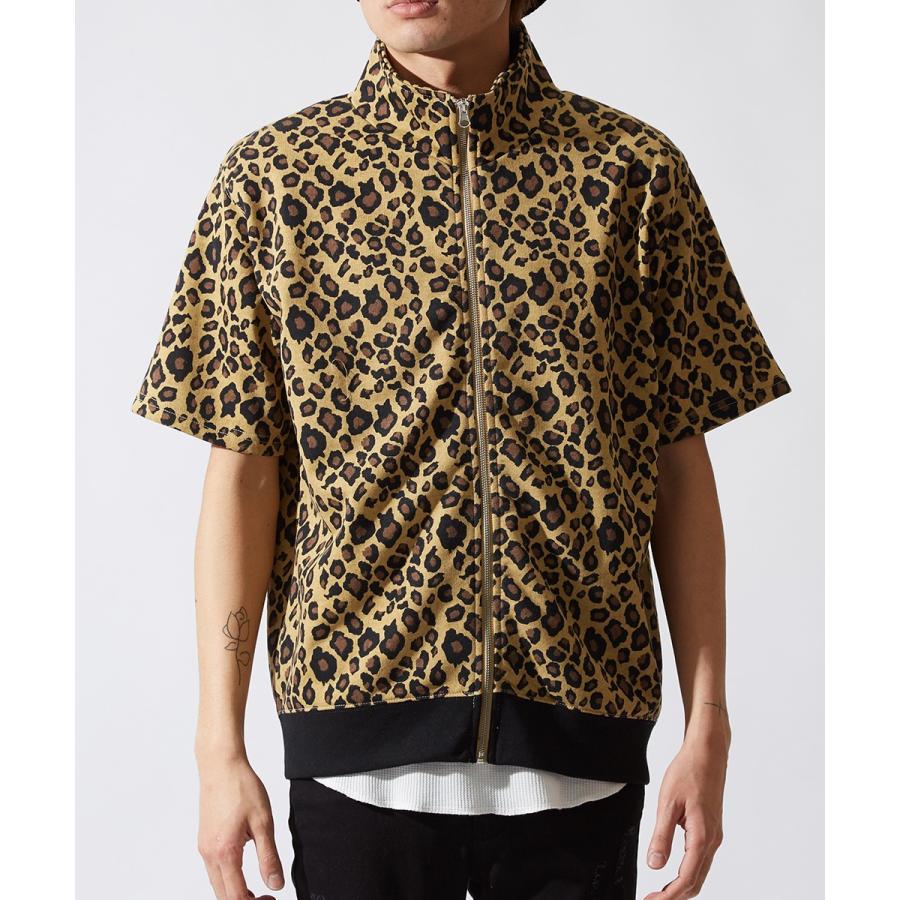 半袖 スウェット レオパード ジャケット メンズ ヒョウ柄 豹柄 スエット トラックジャケット ブルゾン アウター 韓国ファッション | improves | 03