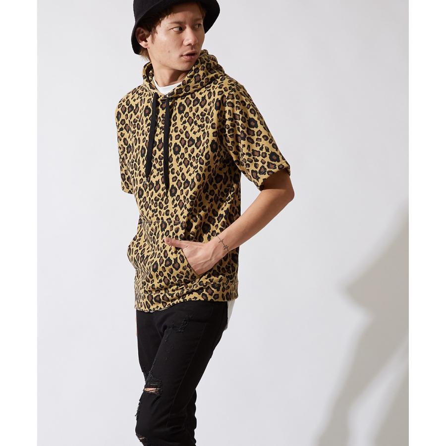 半袖 パーカー メンズ スウェット スエット レオパード ヒョウ柄 豹柄 プルオーバー カットソー トップス 韓国ファッション ストリート | improves | 02