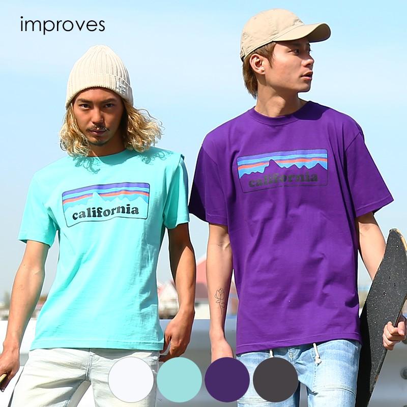 オリジナルボックスロゴ Tシャツ メンズ 半袖 クルーネック California ロゴ プリント ホワイト ブラック パープル グリーン 白 黒 紫 502 Improves インプローブス 通販 Yahoo ショッピング