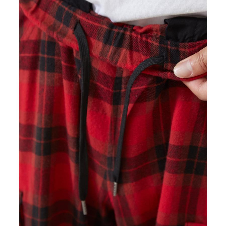 ワイドカーゴパンツ メンズ ワイドパンツ 柄 チェックパンツ チェック パンツ ダンス 赤 チェック柄パンツ ヘビーネル 韓国 improves | improves | 14
