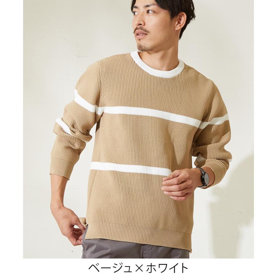 ボーダー ニット メンズ セーター 長袖 ニットセーター ボーダーニット ボーダー柄 もちもちニット ブラック ホワイト 黒 白 improves | improves | 10