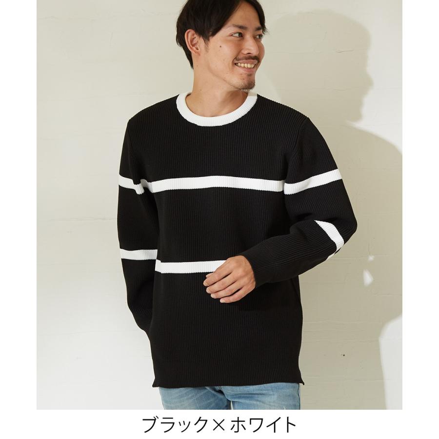 ボーダー ニット メンズ セーター 長袖 ニットセーター ボーダーニット ボーダー柄 もちもちニット ブラック ホワイト 黒 白 improves | improves | 14