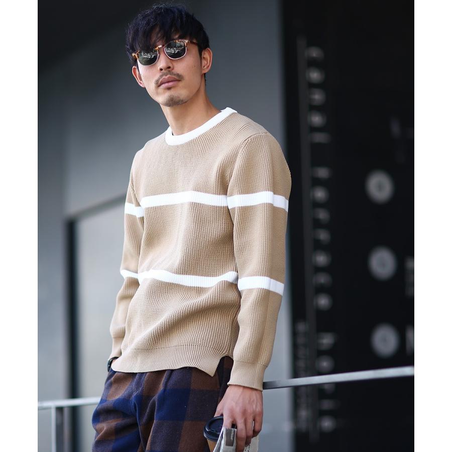 ボーダー ニット メンズ セーター 長袖 ニットセーター ボーダーニット ボーダー柄 もちもちニット ブラック ホワイト 黒 白 improves | improves | 03