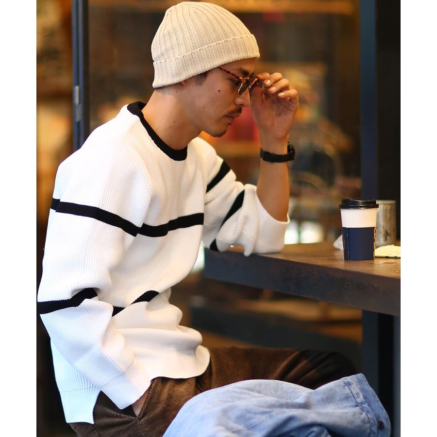 ボーダー ニット メンズ セーター 長袖 ニットセーター ボーダーニット ボーダー柄 もちもちニット ブラック ホワイト 黒 白 improves | improves | 04