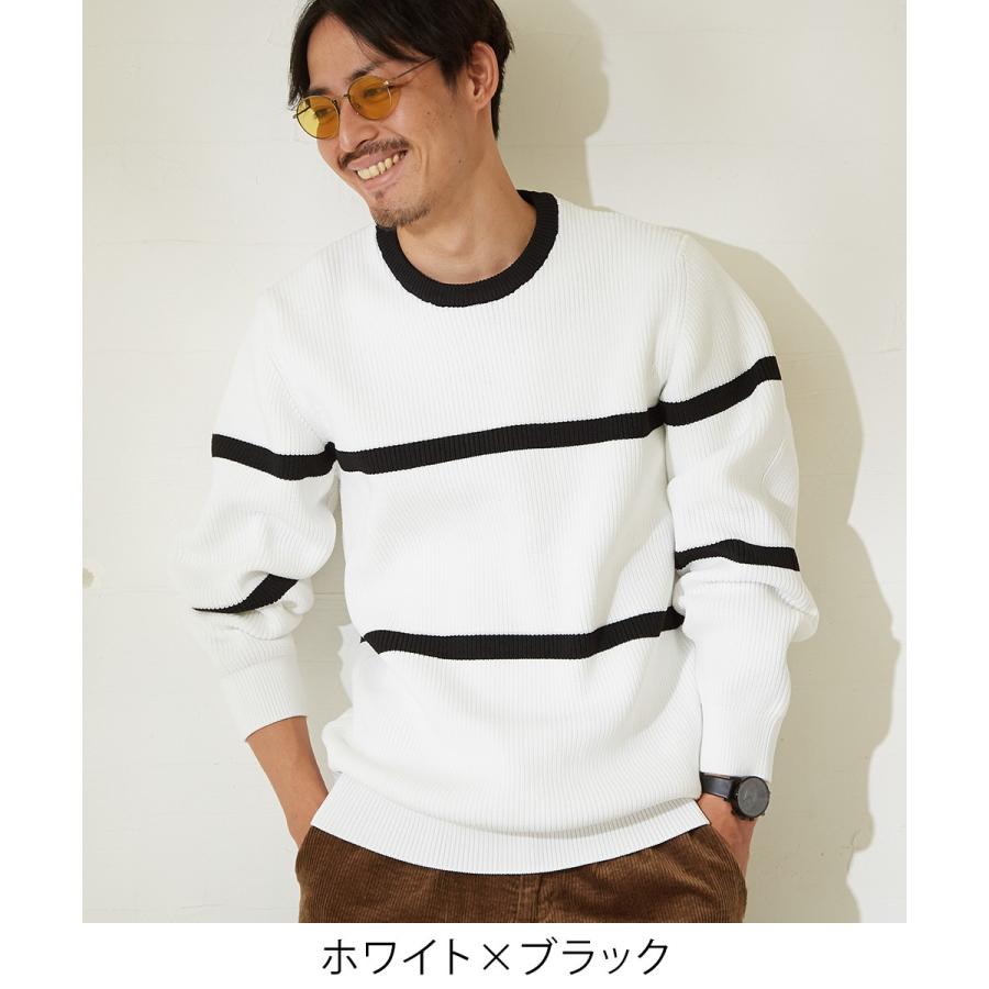 ボーダー ニット メンズ セーター 長袖 ニットセーター ボーダーニット ボーダー柄 もちもちニット ブラック ホワイト 黒 白 improves | improves | 08
