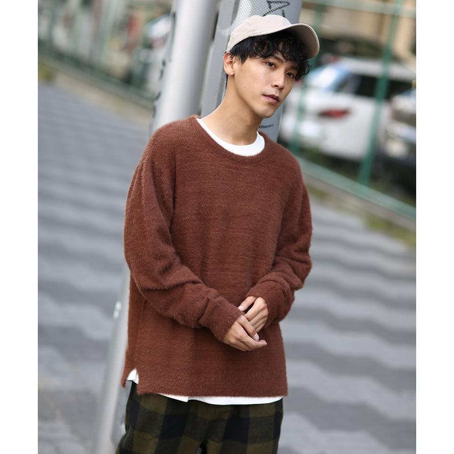 ニット メンズ セーター 長袖 ニットセーター 無地 シャギーニット ふわふわニット ブラック ブラウン グレー 黒 茶 Improves Improves インプローブス 通販 Yahoo ショッピング