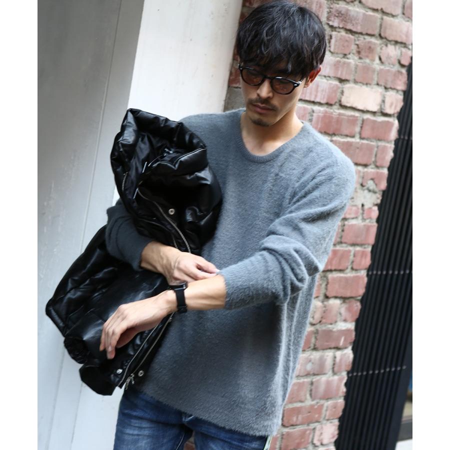 ニット メンズ セーター 長袖 ニットセーター 無地 シャギーニット ふわふわニット ブラック ブラウン グレー 黒 茶 improves | improves | 05