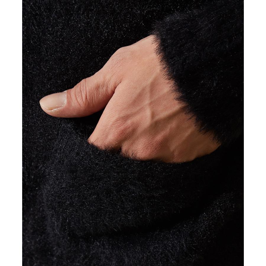 ニット カーディガン メンズ ニットカーディガン Vネック 長袖 ニットセーター 無地 シャギーニット ふわふわニット ブラック improves | improves | 08