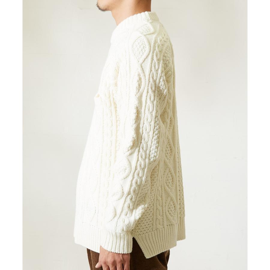 ケーブルニット メンズ ローゲージニット ケーブル編み セーター 長袖 ニットセーター 無地 厚手 ニット ブラック ホワイト improves | improves | 10