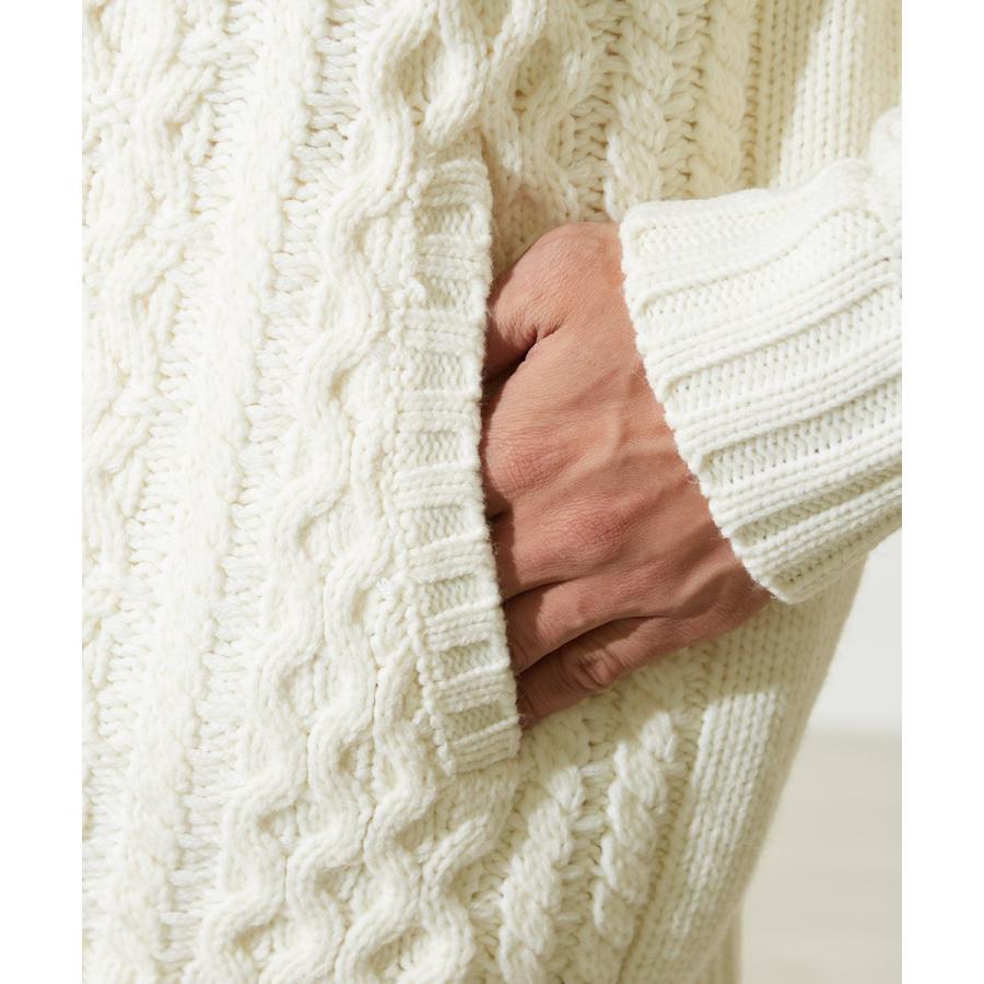 ニットジャケット メンズ ケーブルニット ローゲージニット ケーブル編み 厚手 ニット アウター 長袖 ニットセーター 無地 黒 improves | improves | 14