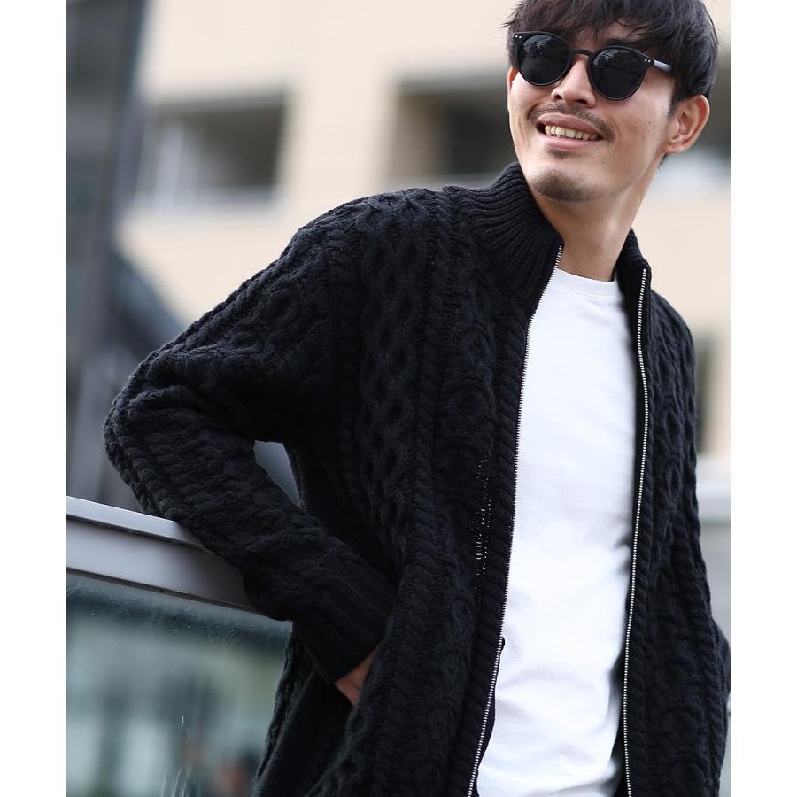 ニットジャケット メンズ ケーブルニット ローゲージニット ケーブル編み 厚手 ニット アウター 長袖 ニットセーター 無地 黒 Improves Improves インプローブス 通販 Yahoo ショッピング