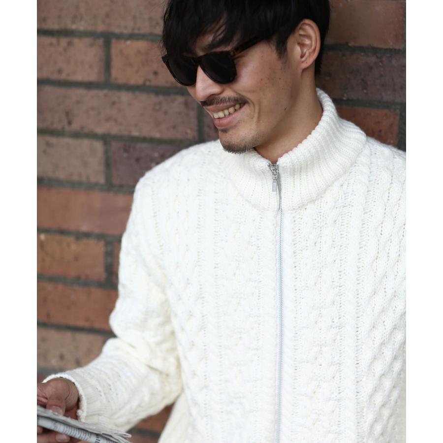 ニットジャケット メンズ ケーブルニット ローゲージニット ケーブル編み 厚手 ニット アウター 長袖 ニットセーター 無地 黒 improves | improves | 06