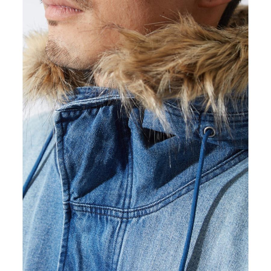 モッズコート メンズ 裏ボア ロング デニム コート ファー ファー付き あったか 暖かい ロングコート デニムコート デニムジャケット ジャケット | improves | 14