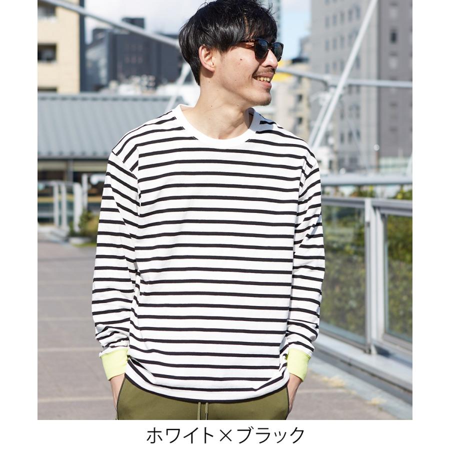 ボーダー Tシャツ メンズ ボーダーTシャツ 長袖Tシャツ ロングTシャツ ロンT ネオンカラー ビビット カラー 服 クルーネック improves｜improves｜02