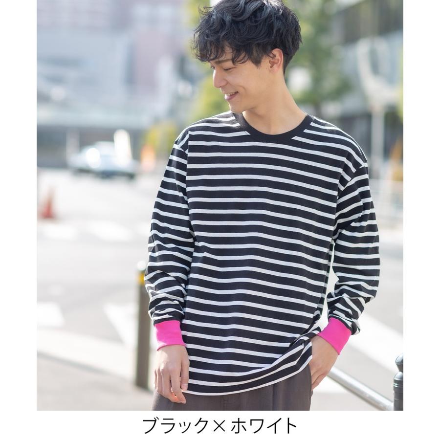 ボーダー Tシャツ メンズ ボーダーTシャツ 長袖Tシャツ ロングTシャツ ロンT ネオンカラー ビビット カラー 服 クルーネック improves｜improves｜04