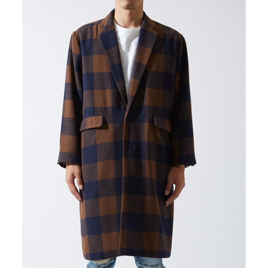 チェスターコート メンズ ロング コート メルトンコートコート ビッグシルエット 大きいサイズ オーバーサイズ チェック柄 ロングコート | improves | 11