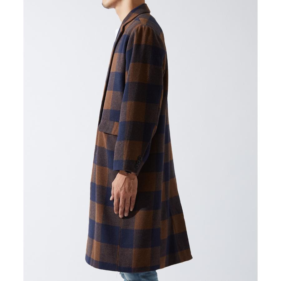 チェスターコート メンズ ロング コート メルトンコートコート ビッグシルエット 大きいサイズ オーバーサイズ チェック柄 ロングコート | improves | 12