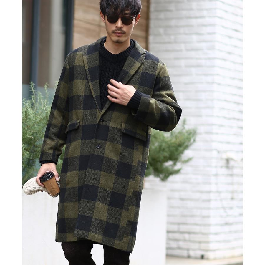 チェスターコート メンズ ロング コート メルトンコートコート ビッグシルエット 大きいサイズ オーバーサイズ チェック柄 ロングコート | improves | 03