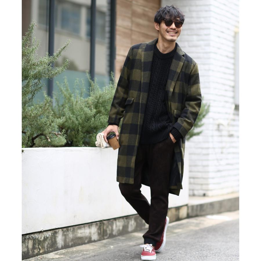 チェスターコート メンズ ロング コート メルトンコートコート ビッグシルエット 大きいサイズ オーバーサイズ チェック柄 ロングコート | improves | 04