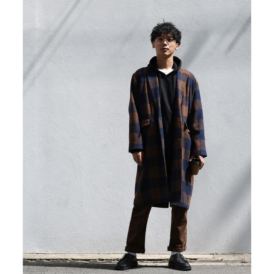 チェスターコート メンズ ロング コート メルトンコートコート ビッグシルエット 大きいサイズ オーバーサイズ チェック柄 ロングコート | improves | 05