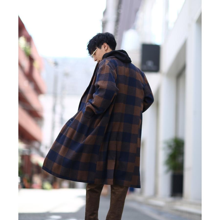 チェスターコート メンズ ロング コート メルトンコートコート ビッグシルエット 大きいサイズ オーバーサイズ チェック柄 ロングコート | improves | 06