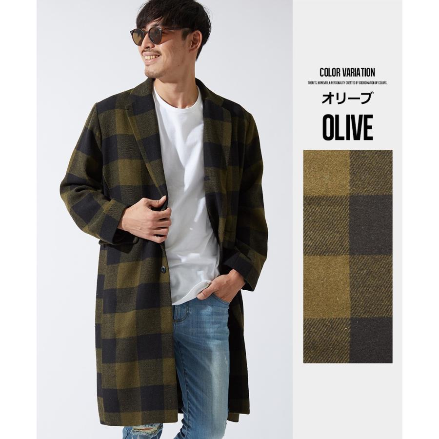 チェスターコート メンズ ロング コート メルトンコートコート ビッグシルエット 大きいサイズ オーバーサイズ チェック柄 ロングコート | improves | 08