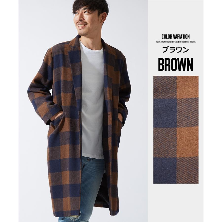 チェスターコート メンズ ロング コート メルトンコートコート ビッグシルエット 大きいサイズ オーバーサイズ チェック柄 ロングコート | improves | 09