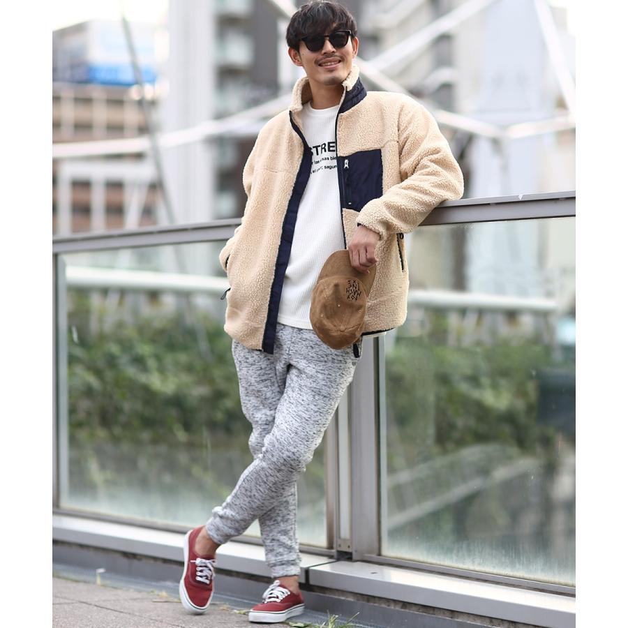 ボアジャケット メンズ ボアブルゾン ボアフリース もこもこ あったか 暖かい 無地 レオパード柄 ヒョウ柄 スタンドカラー ハイネック 黒 アウトドア | improves | 04