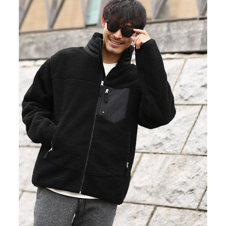 ボアジャケット メンズ ボアブルゾン ボアフリース もこもこ あったか 暖かい 無地 レオパード柄 ヒョウ柄 スタンドカラー ハイネック 黒 アウトドア | improves | 06