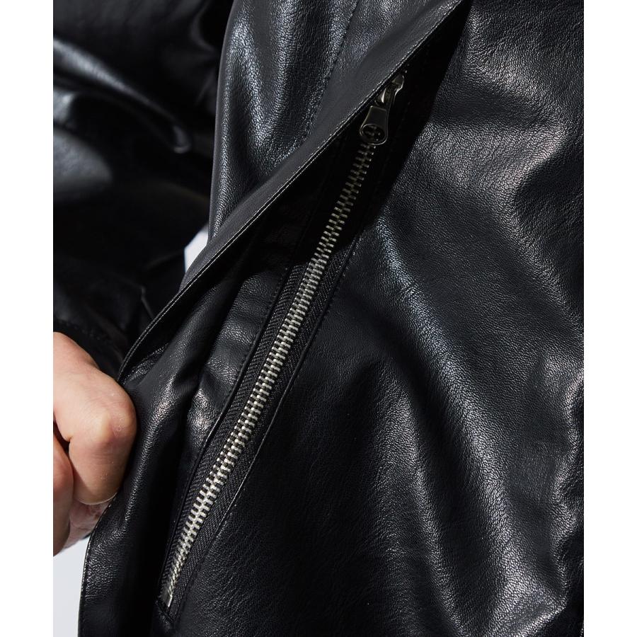 マウンテンパーカー メンズ レザージャケット 革ジャン PUレザー 合皮 ブルゾン ジャケット フードジャケット 黒 マンパー | improves | 11