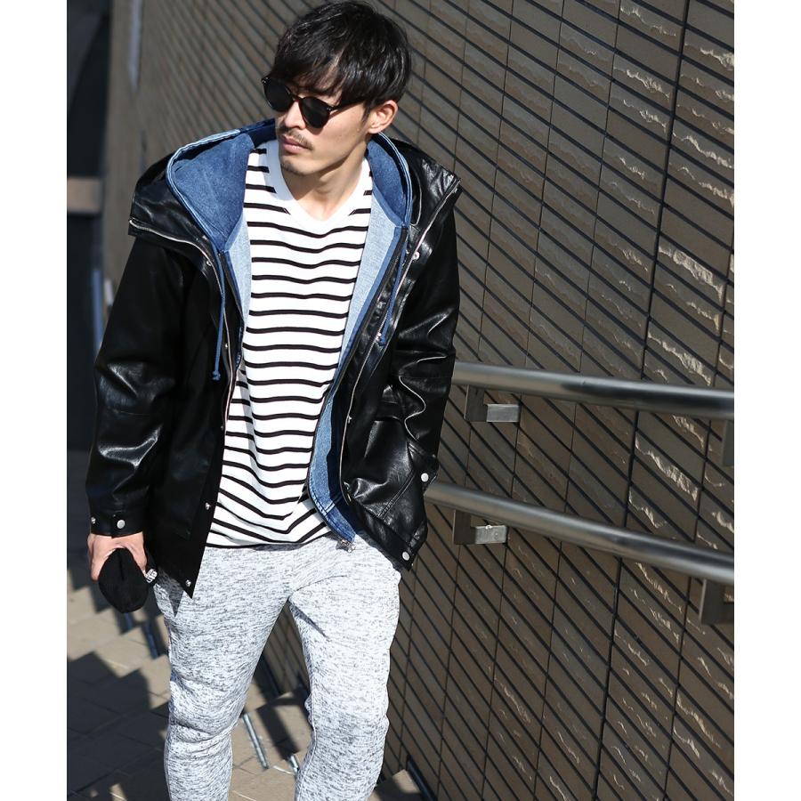 マウンテンパーカー メンズ レザージャケット 革ジャン PUレザー 合皮 ブルゾン ジャケット フードジャケット 黒 マンパー | improves | 05