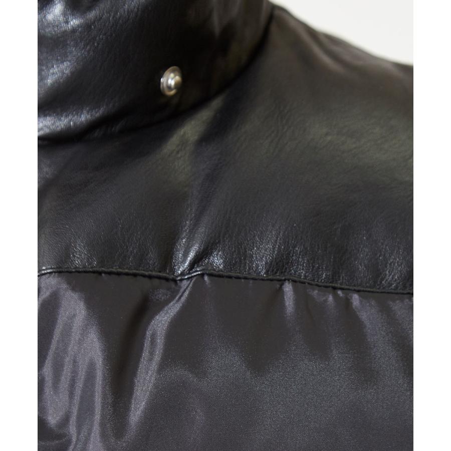 ダウンベスト メンズ レザー切替 ナイロンベスト 中綿ベスト ブラック 黒 脱着フード付き 取り外し パーカー improves | improves | 10