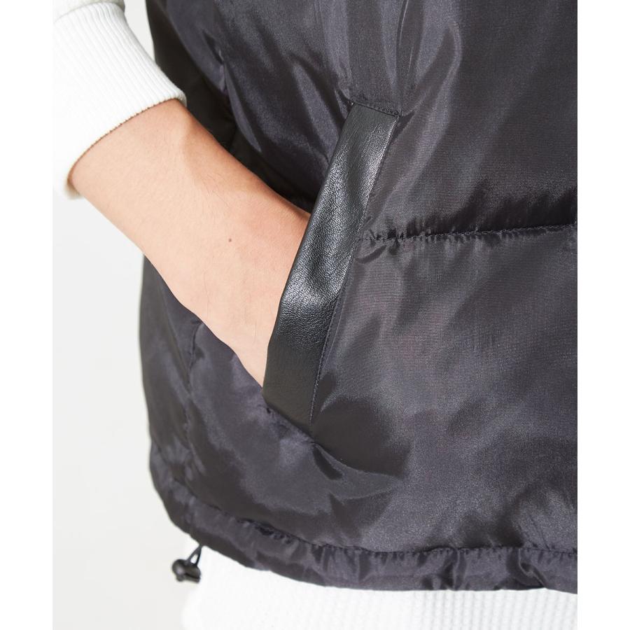 ダウンベスト メンズ レザー切替 ナイロンベスト 中綿ベスト ブラック 黒 脱着フード付き 取り外し パーカー improves | improves | 11