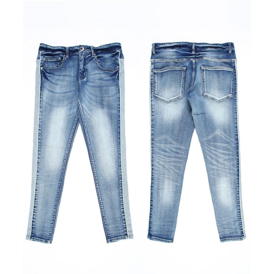 デニム メンズ サイドライン ネオン スリム スキニー 青 ビンテージ風 ビンテージ加工 アンクル丈 アンクルデニム ラインパンツ スキニーデニム | improves | 13