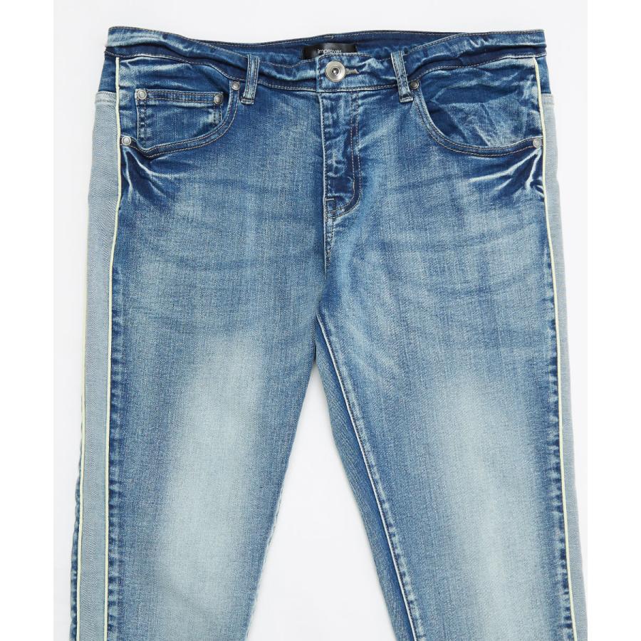 デニム メンズ サイドライン ネオン スリム スキニー 青 ビンテージ風 ビンテージ加工 アンクル丈 アンクルデニム ラインパンツ スキニーデニム | improves | 14