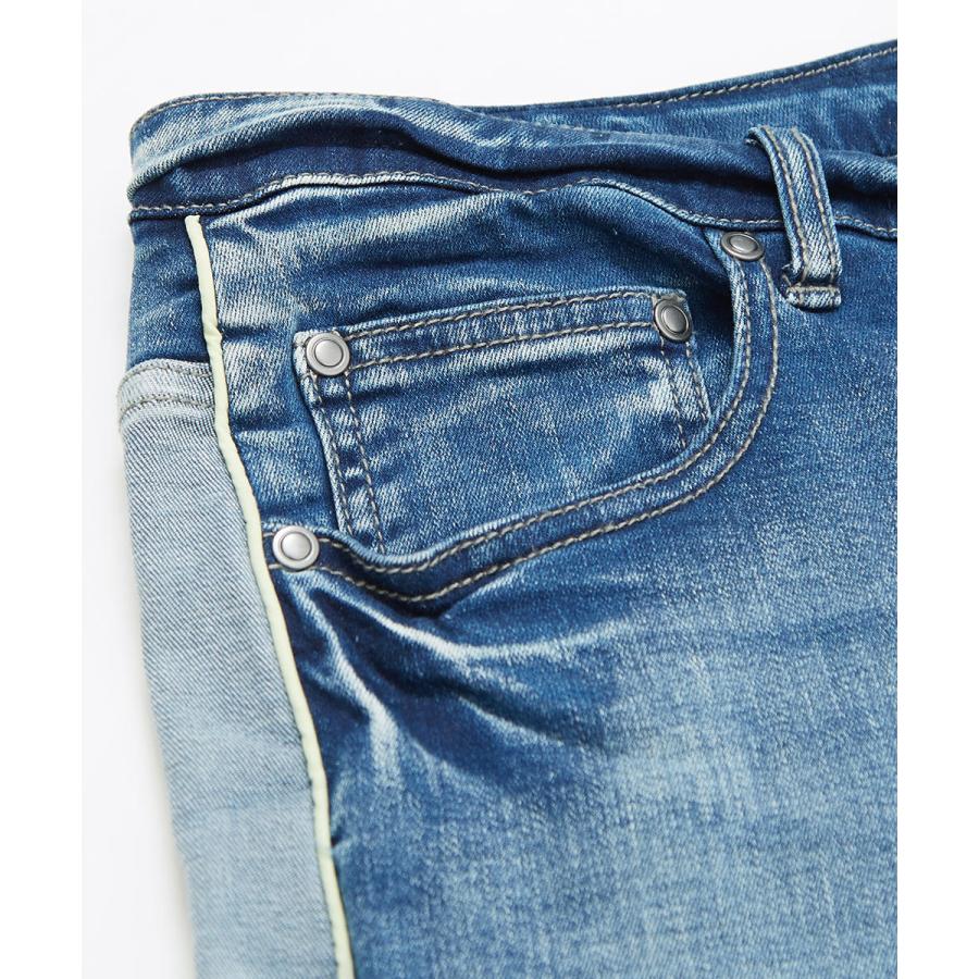 デニム メンズ サイドライン ネオン スリム スキニー 青 ビンテージ風 ビンテージ加工 アンクル丈 アンクルデニム ラインパンツ スキニーデニム | improves | 17