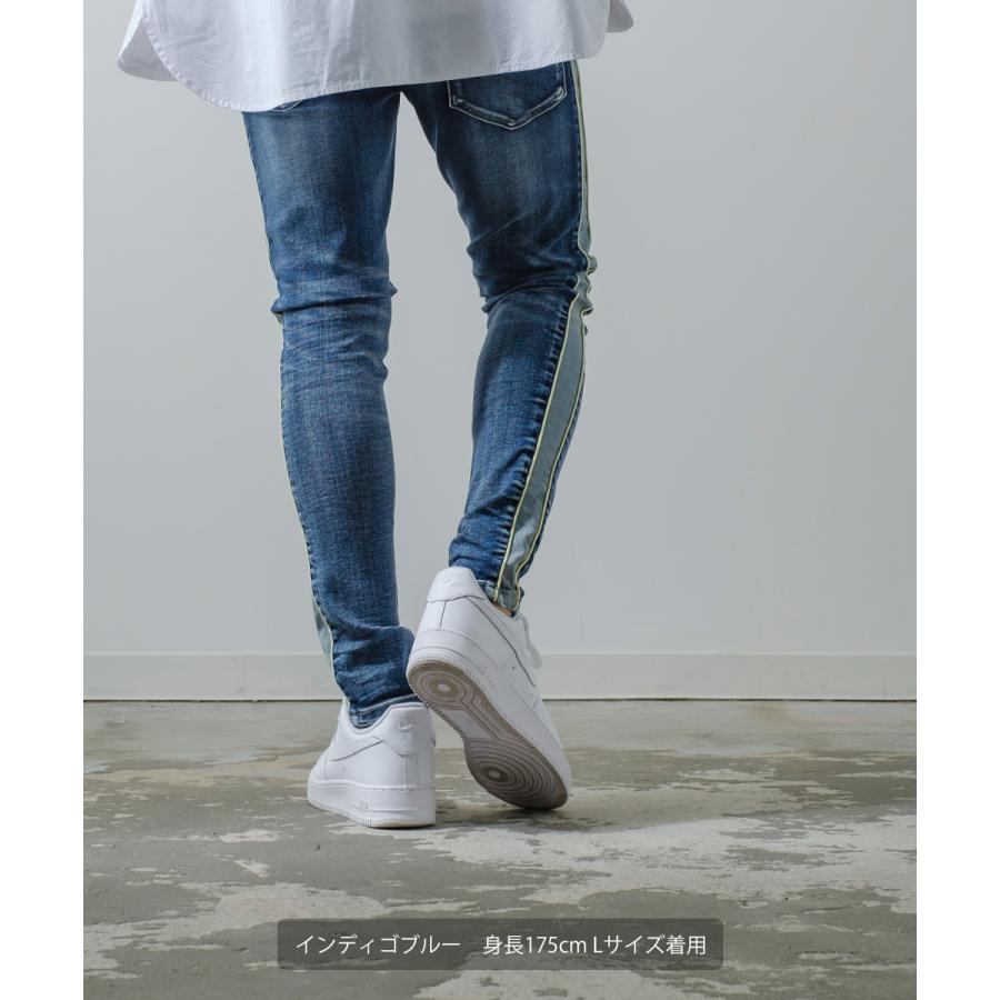 デニム メンズ サイドライン ネオン スリム スキニーパンツ 青 ビンテージ風 ビンテージ加工 アンクル丈 アンクルデニム ラインパンツ スキニーデニム | improves | 12